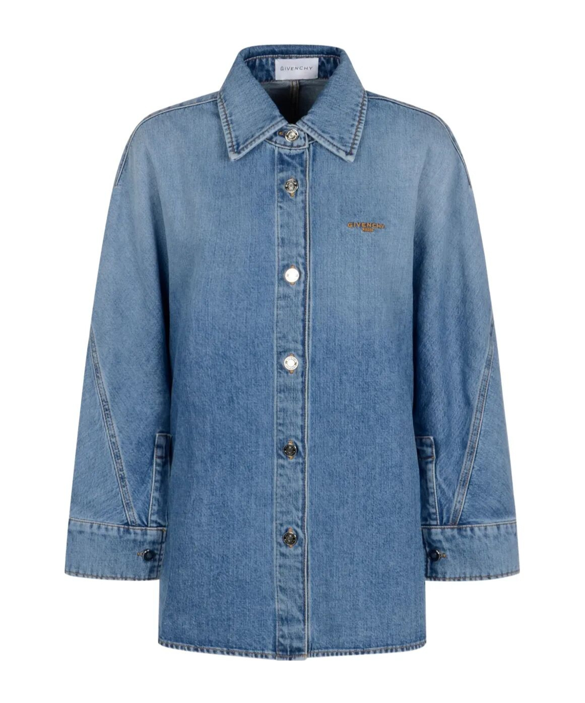Givenchy Cocoon Collared Neck Denim Shirt In Blue