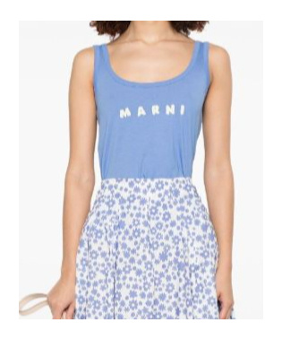 Marni Contemporary Blue Cotton Tank Top With Brushstroke Logo In Blue