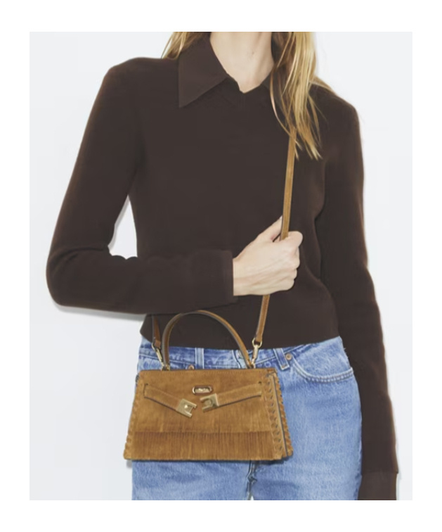 Tory Burch Mini Lee Radziwill Suede Fringe Top-handle Bag In Brown