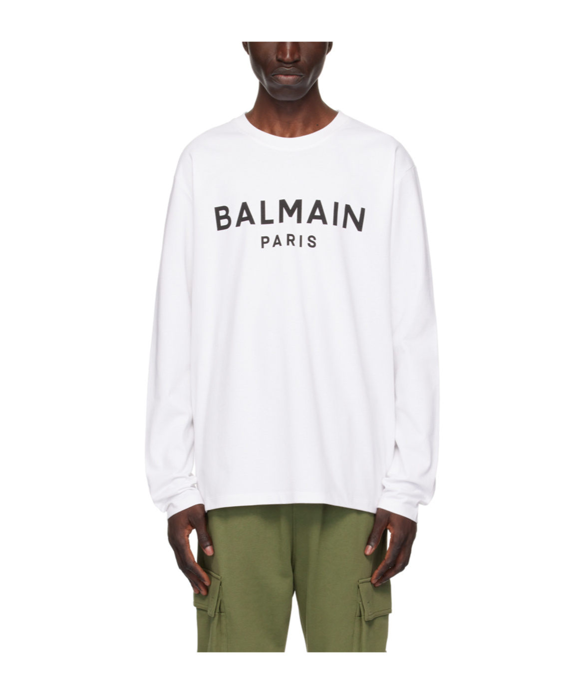 Balmain White Printed Logo Long Sleeve T-shirt In White