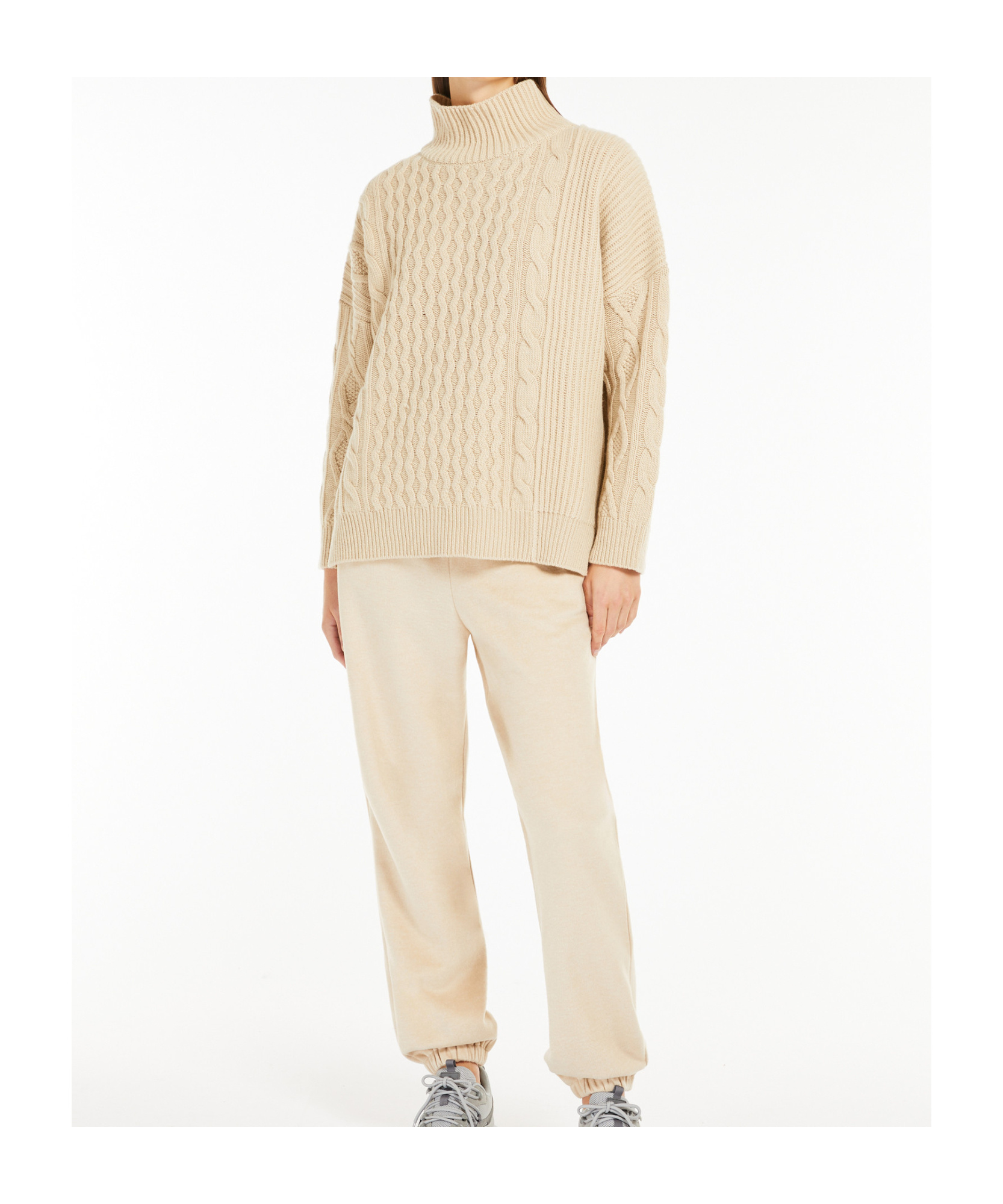 Weekend Max Mara Veneto Cable Knit Sweater In Nude