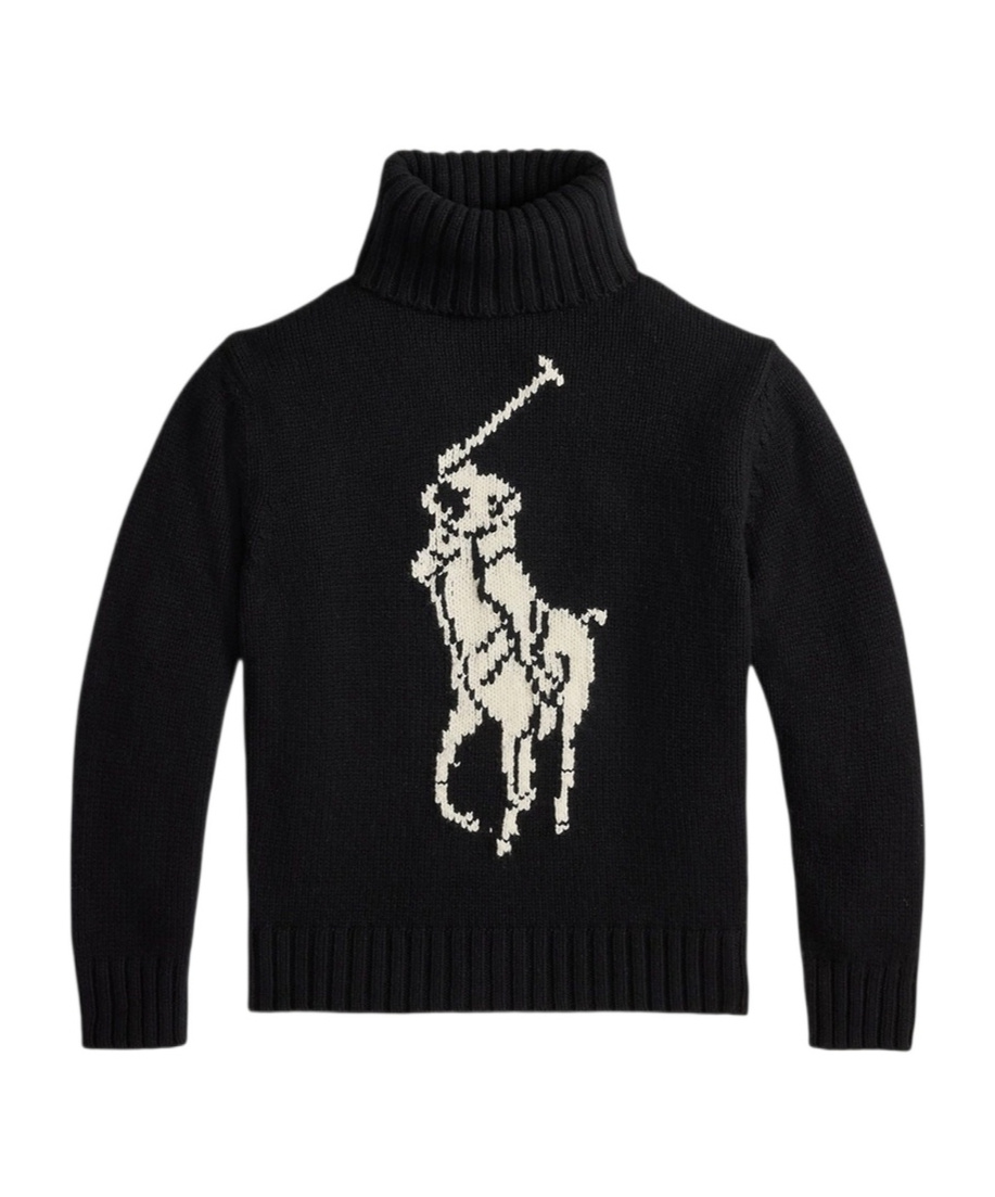 Polo Ralph Lauren Polo-player Intarsia Wool Sweater In Black