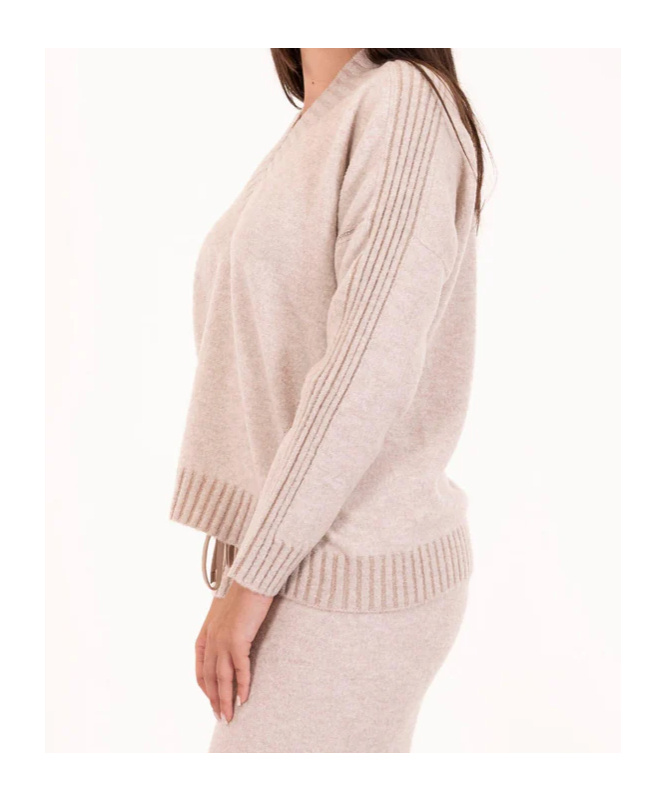 D Exterior V-neck Long-sleeved Sweater In Pink