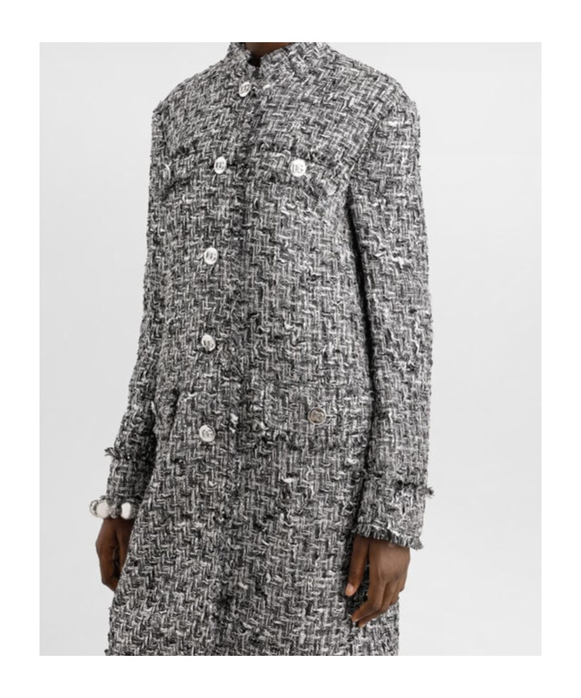 Dolce & Gabbana Single-breasted Raschel Tweed Coat In Gray