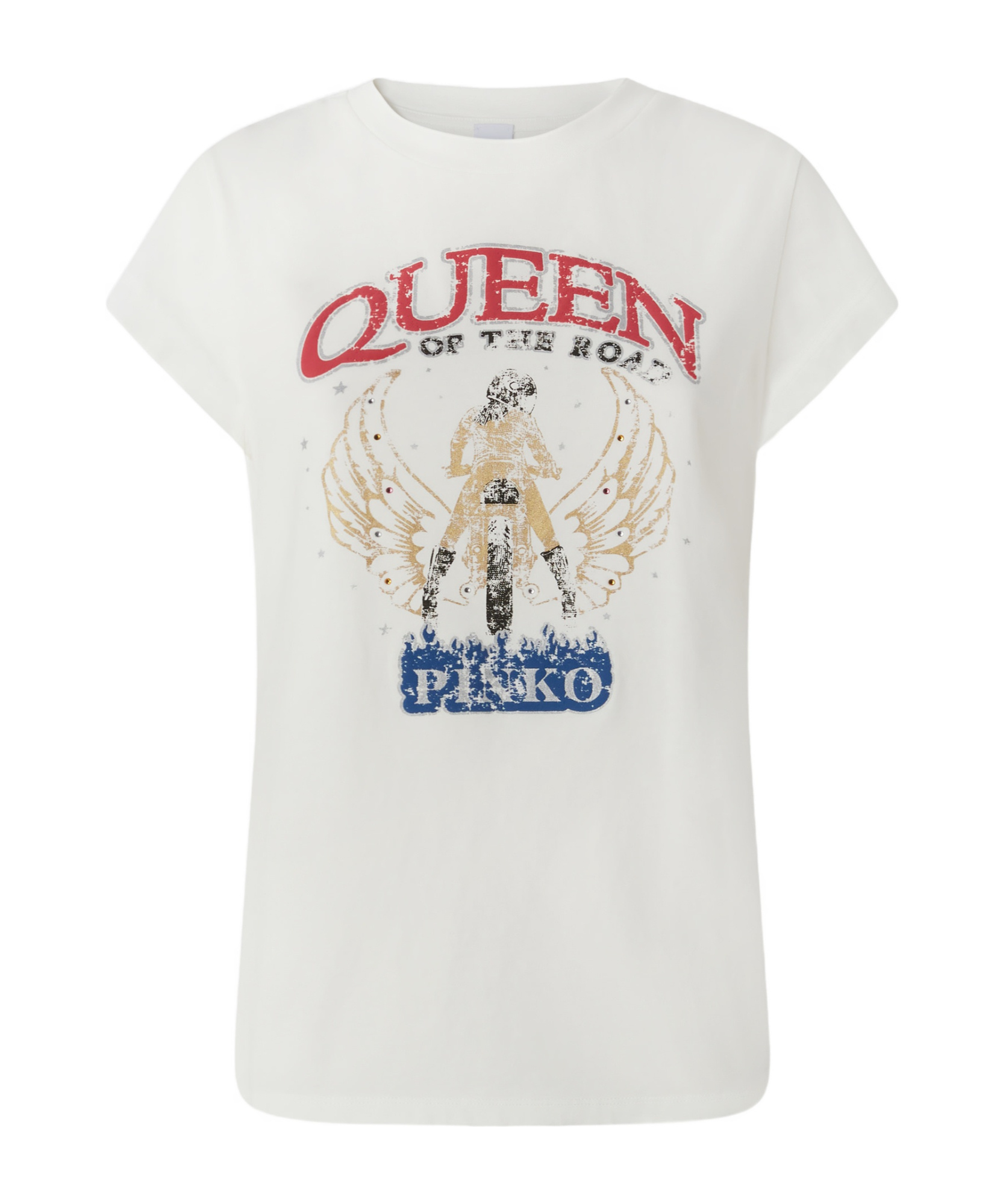 Pinko Queen Of The Road Biker Print T-shirt In White