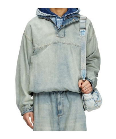 Diesel Denim Pullover In Light Bicolour Denim In Gray