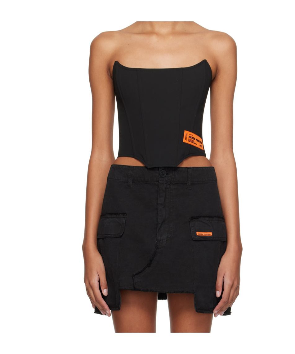 Heron Preston Logo-patch Strapless Corset Top In Black