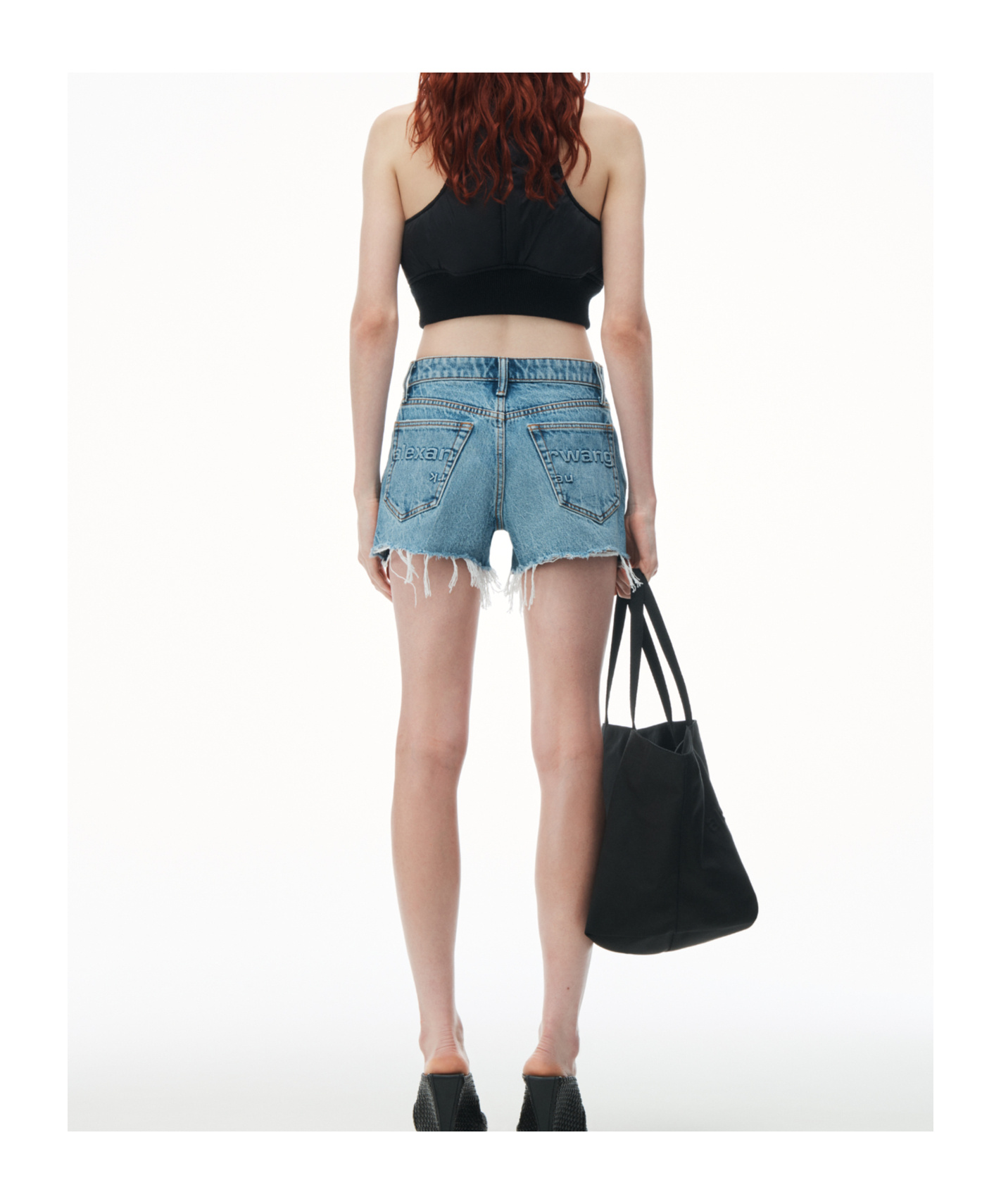 Alexander Wang Denim Hotfix Distressed Shorts In Blue