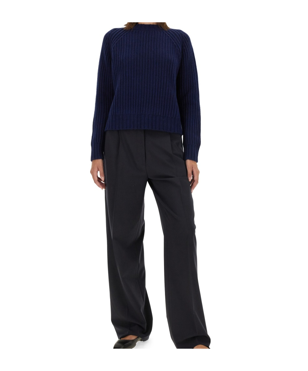 Aspesi Ribbed Wool Jersey With Modern Cropped Silhouette In Blue