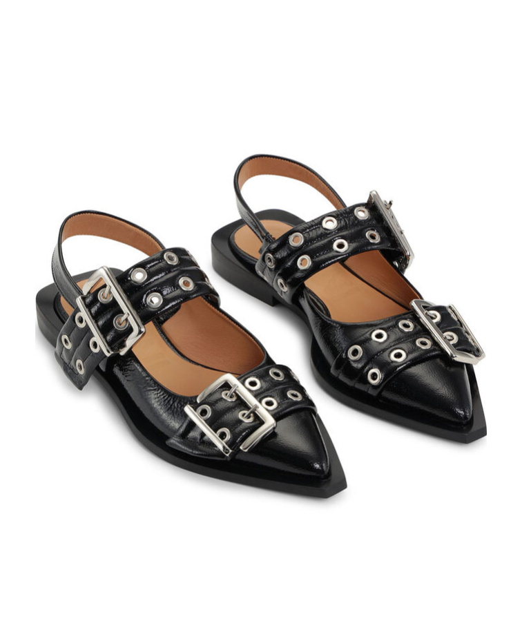 Ganni 'cocco' Black Leather Ballet Flats In Black