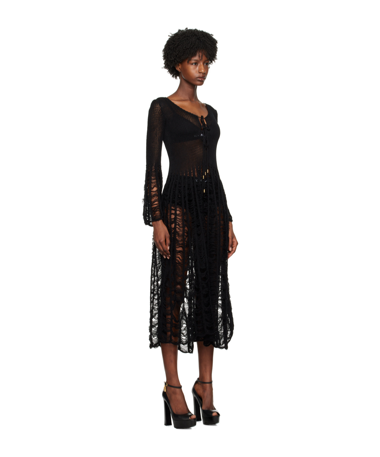 Tom Ford Large Ladder Long-sleeved Dress In Black