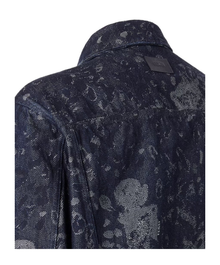 Fendi Blue Jacquard Denim Jacket In Blue