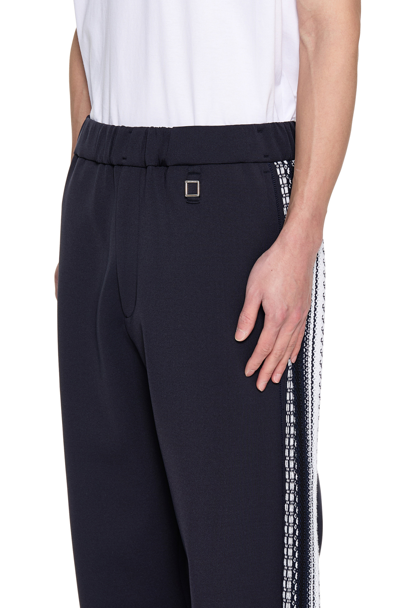 Wooyoungmi Navy Knit Detail Track Pants In Navy Blue