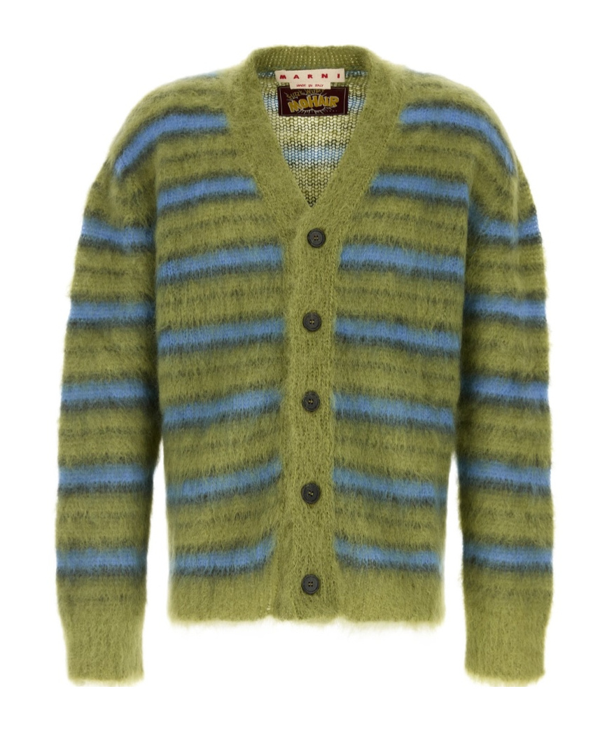 Marni Embroidered Mohair Blend Cardigan In Green