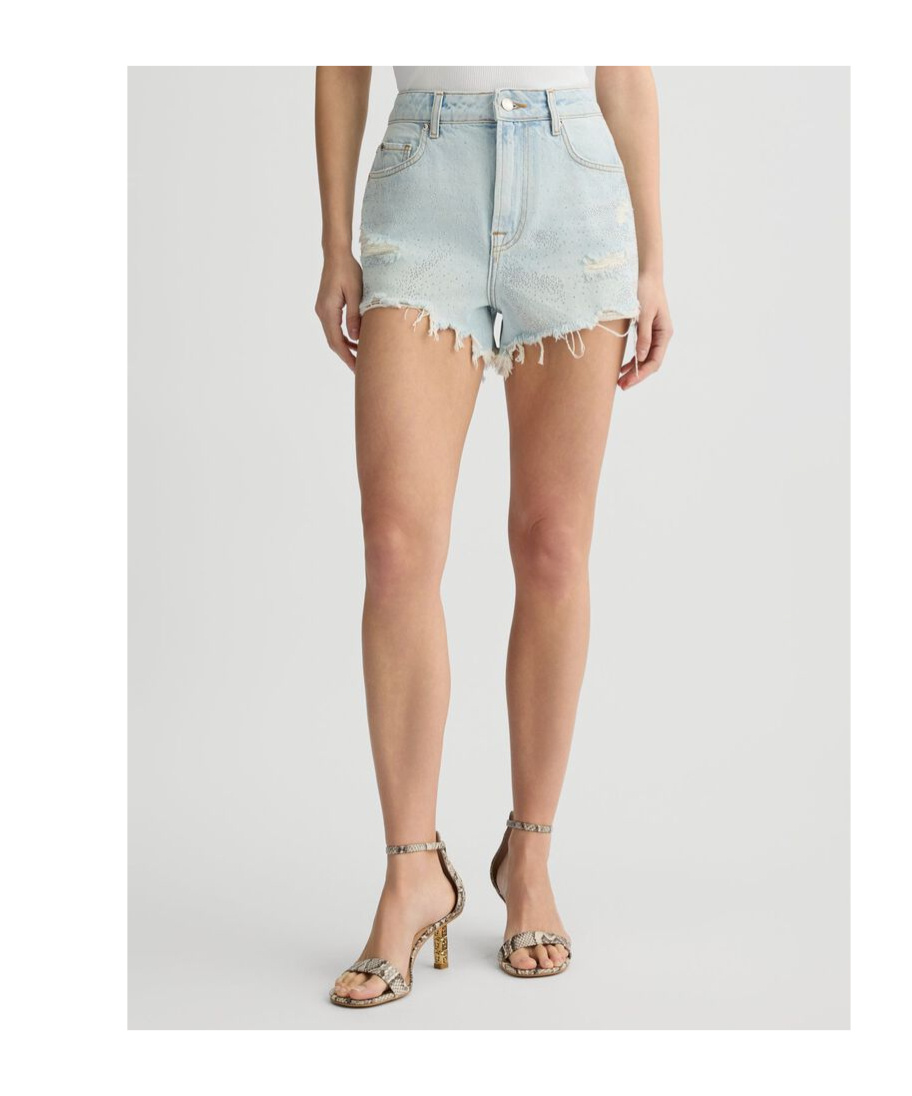 Liu •jo Denim Shorts With Gemstones In Blue
