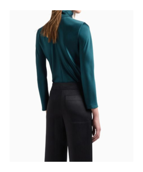 Giorgio Armani Silk Turtleneck Long-sleeve Blouse In Blue