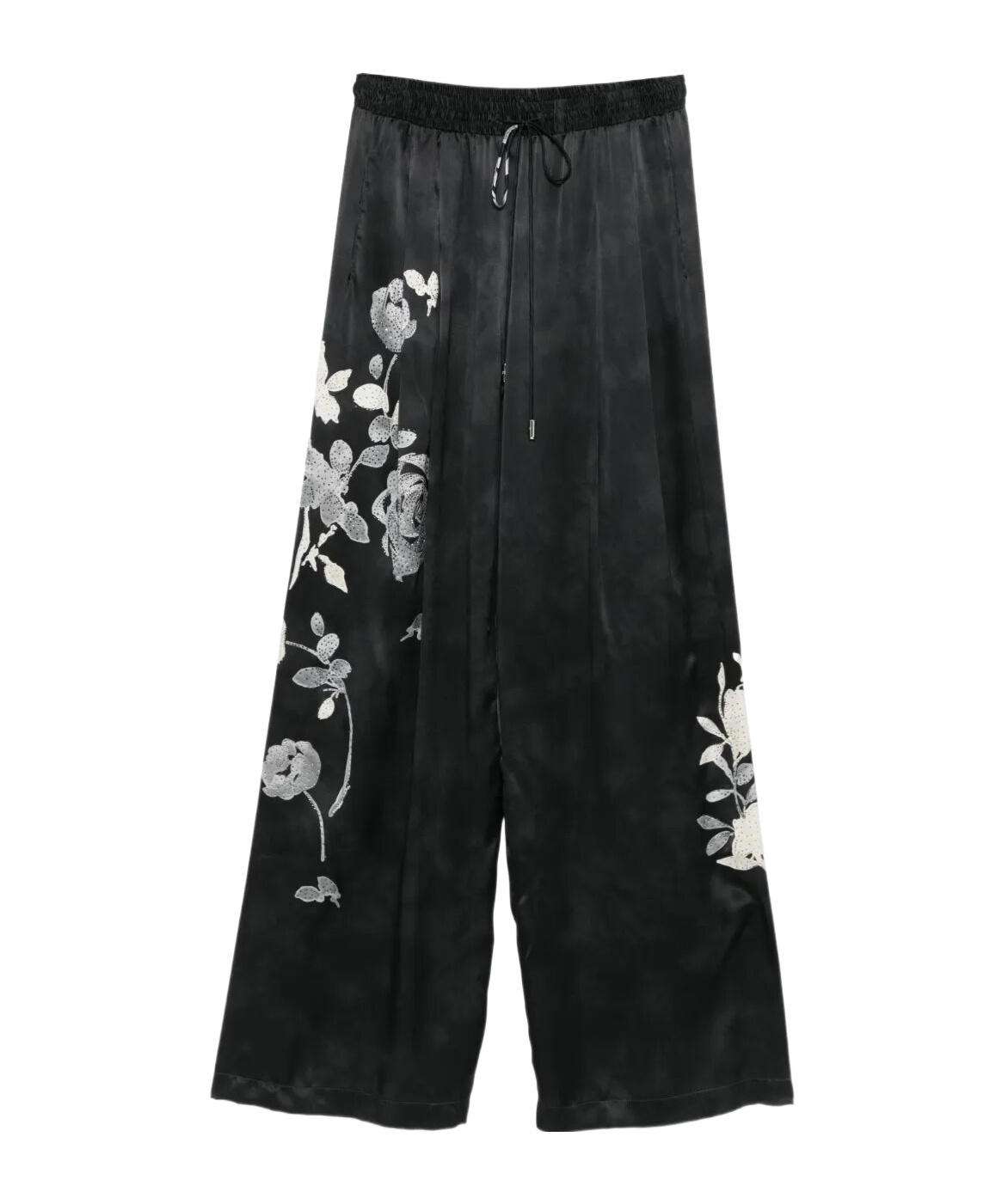 Ermanno Scervino Floral-print Drawstring-waist Trousers In Black