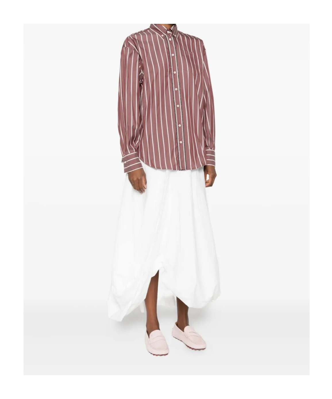 Brunello Cucinelli Striped Cotton-silk Button Down Shirt With Monili Trim In Multi