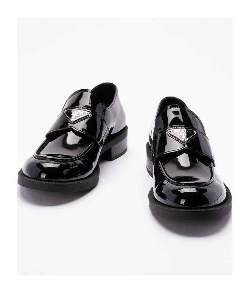 Prada Chocolate Moccasin In Black Patent Leather Men