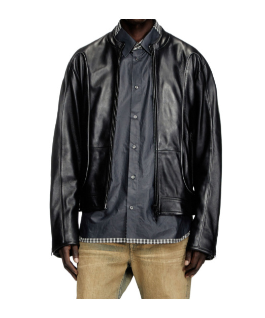 Diesel L-krix Leather Biker Jacket In Black