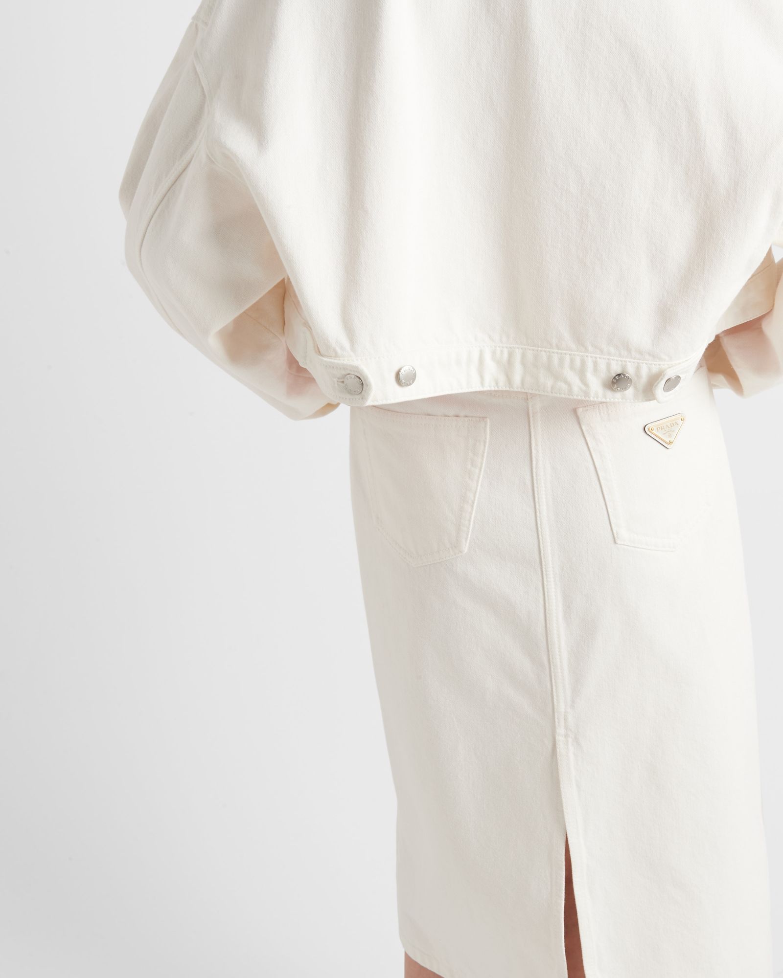 Prada Jacket Denim Chest Pocket Collared Cropped In White