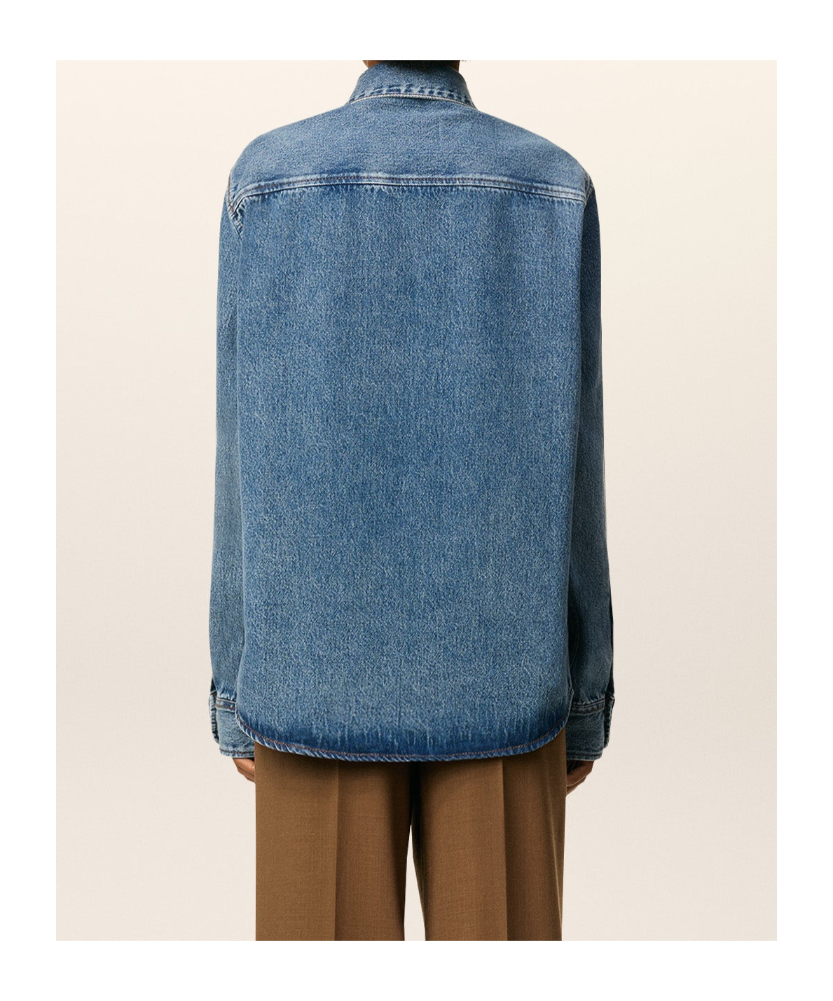 Ami Alexandre Mattiussi Adc Button-down Collar Logo-embroidered Denim Shirt In Blue