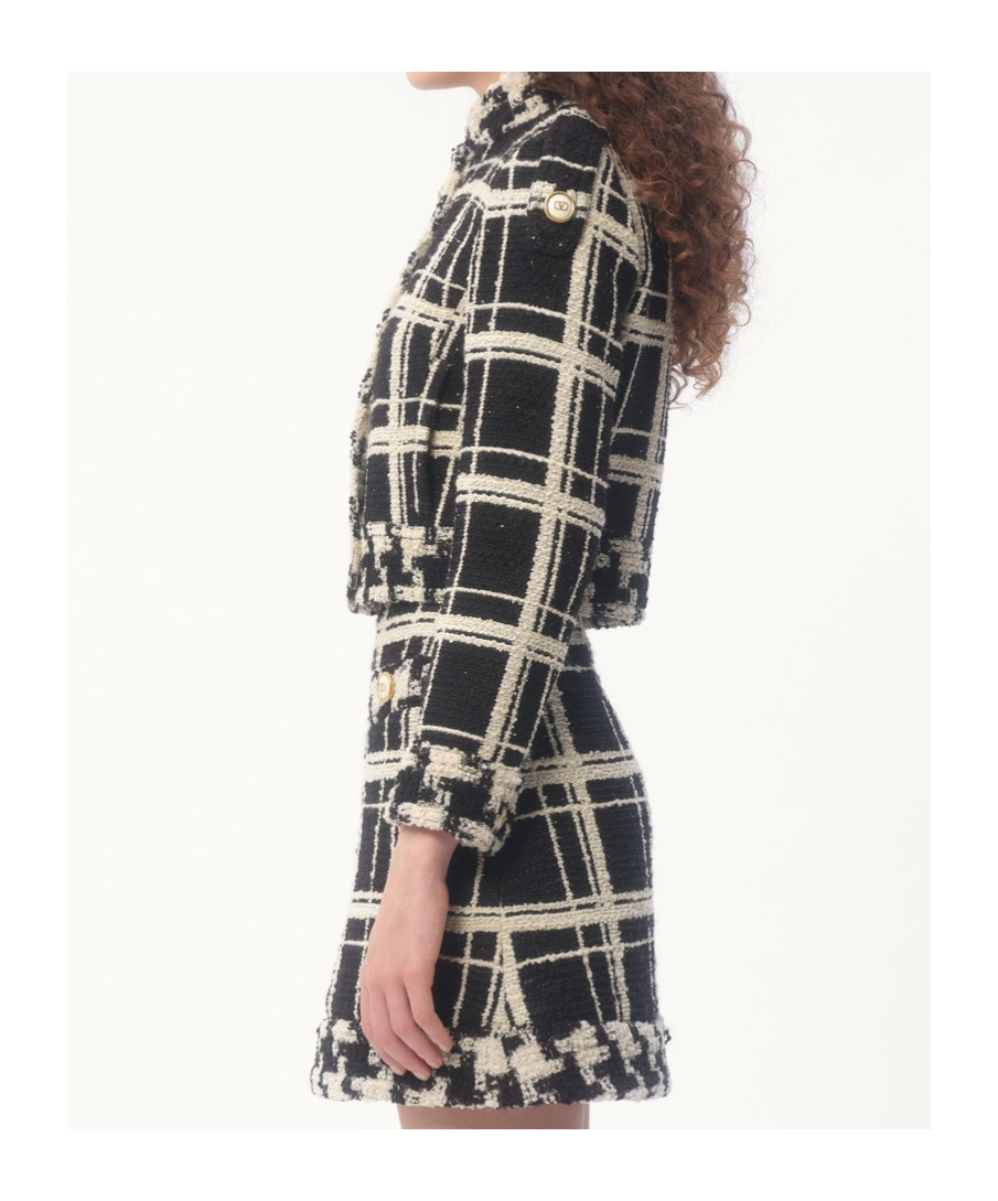 Valentino Womens Tweed Check-print Knitted Jacket Nero Avorio In Black