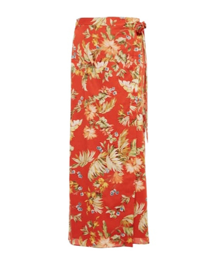 Erdem Vacation Hermia Floral Cotton Wrap Maxi Skirt In Red