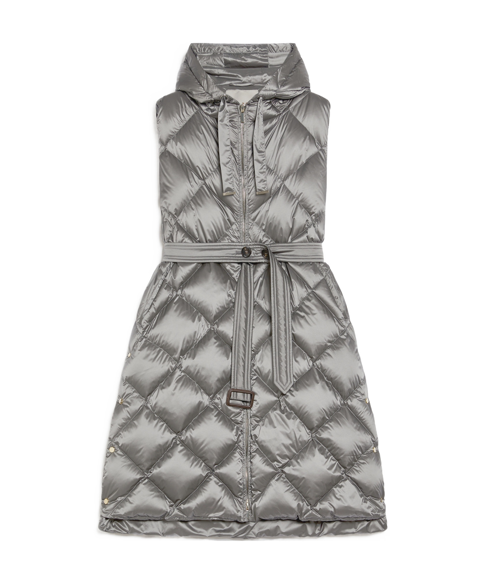 Max Mara Hooded Belted Vest In Water-repellent Canvas In Gray