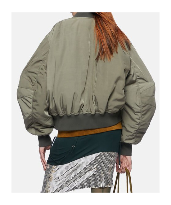 Attico Green Bomber Jacket With Zip Pocket On The Sleeve In Tech Fabric Woman In Gray