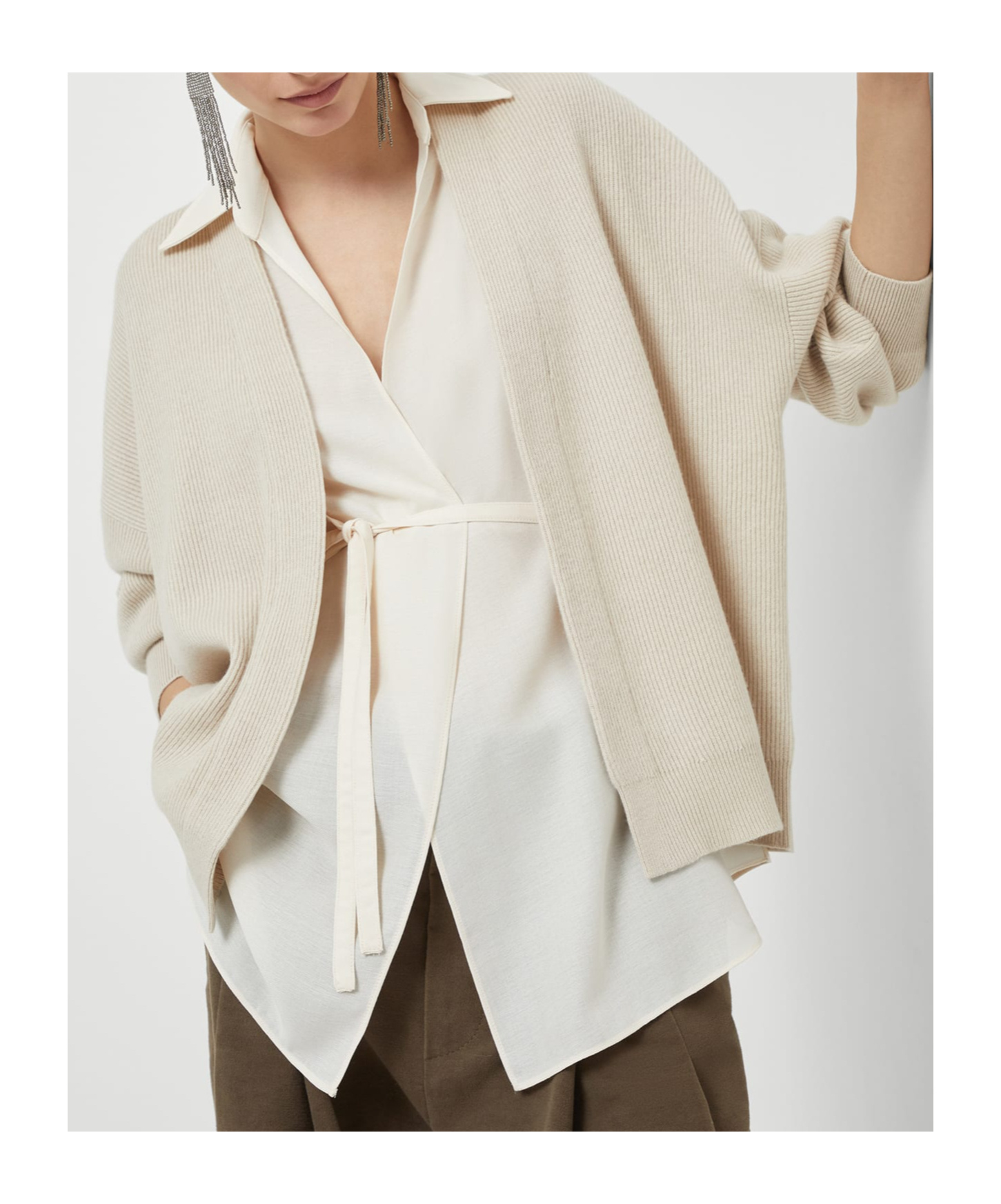 Brunello Cucinelli Cashmere Layered Cardigan In White