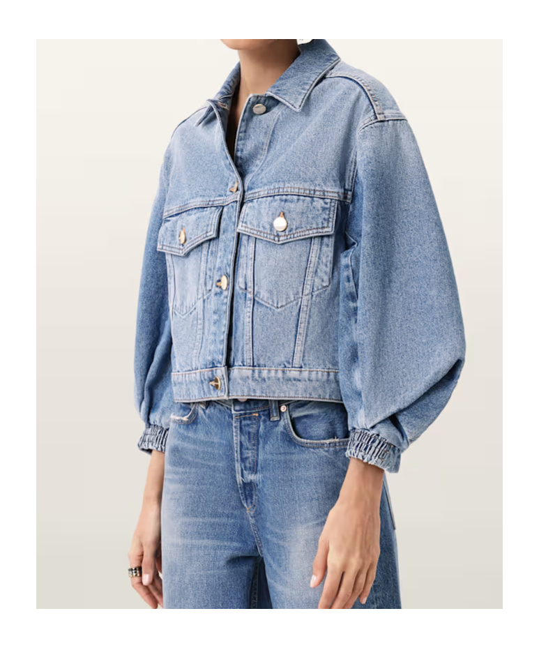 Allsaints Womens Mid Indigo Luca Cropped Denim Jacket In Blue
