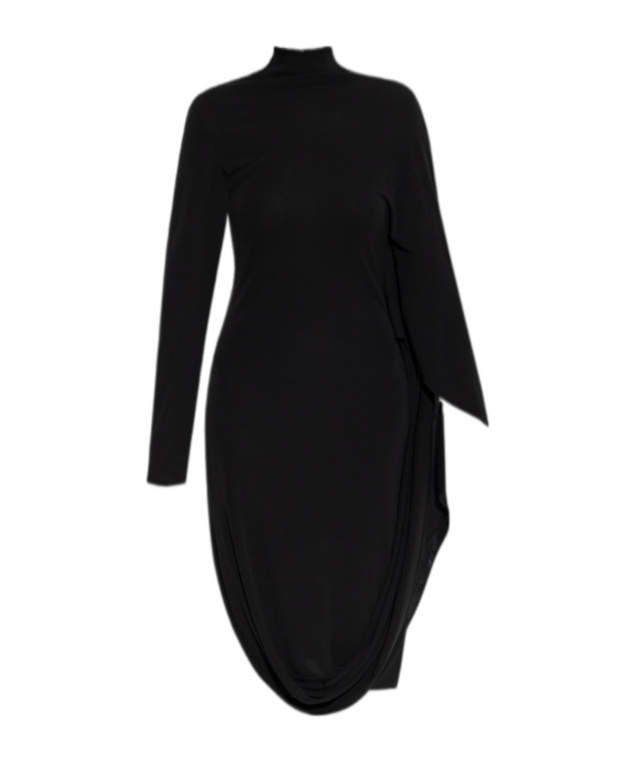 Stella Mccartney Black Asymmetric Midi Dress With High Neck And One Cape Sleeve
