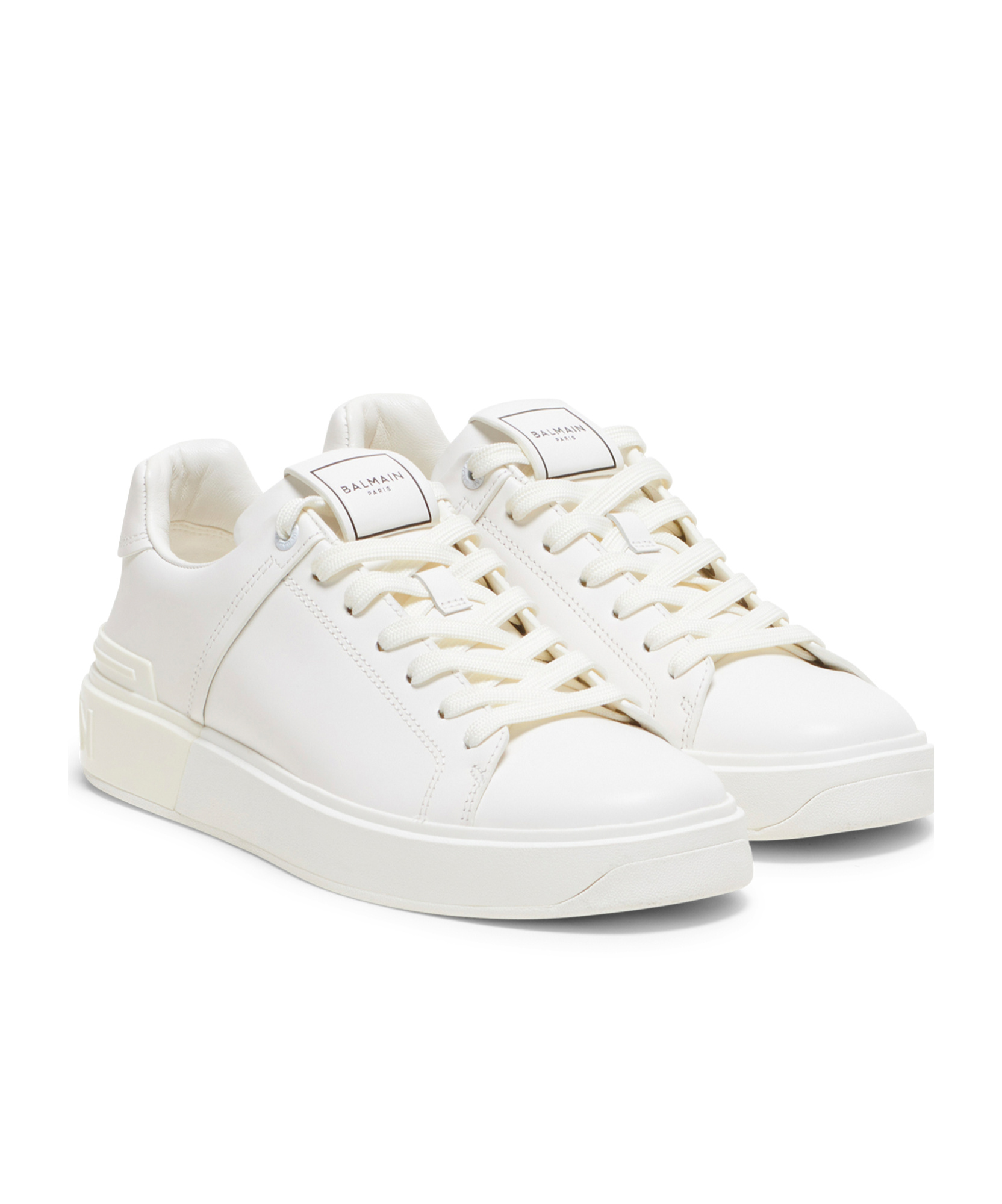 Balmain B Court Low Top Sneakers In White Leather In White