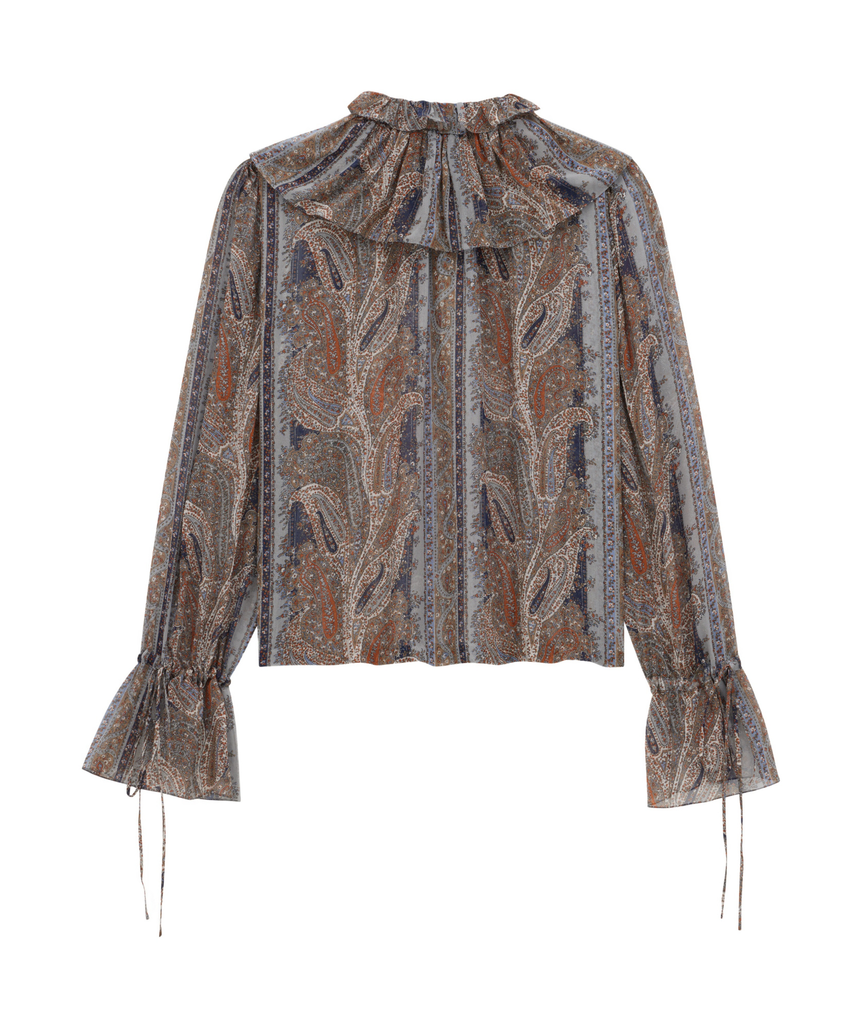 Saint Laurent Paisley Button Down Sheer Blouse In Gray