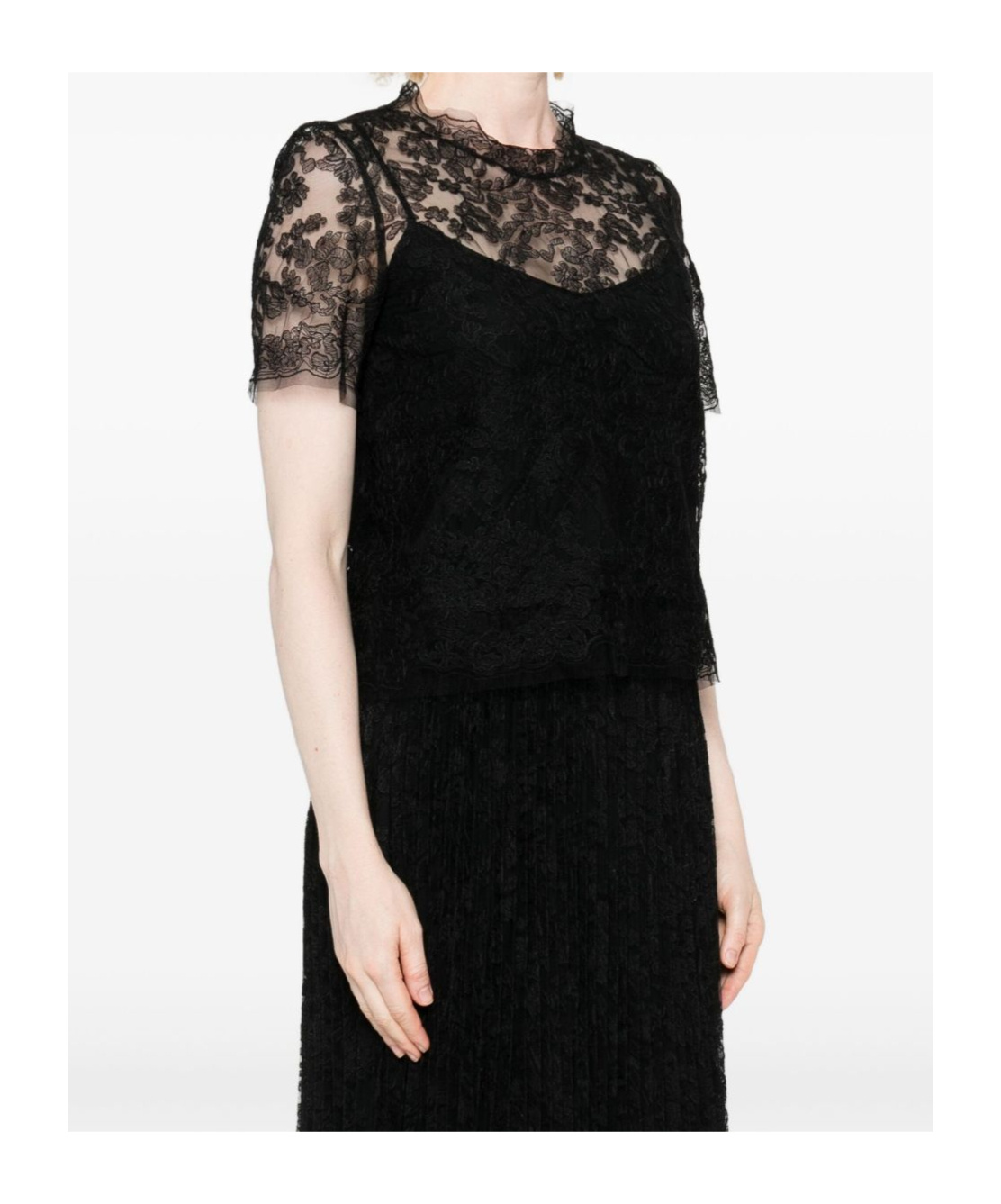 Ermanno Scervino Black Floral-lace Short-sleeve T-shirt In Black
