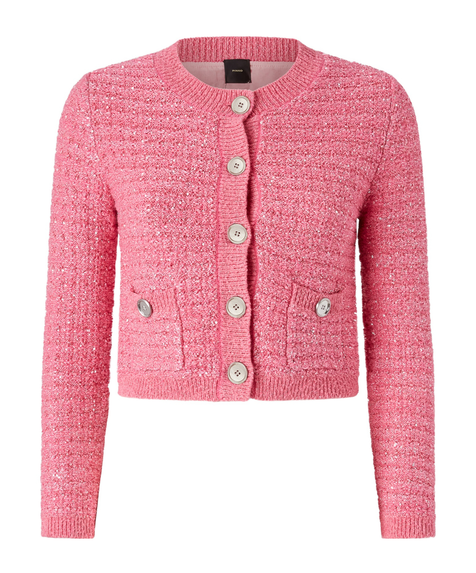 Pinko Round-neck Denim Coat In Pink