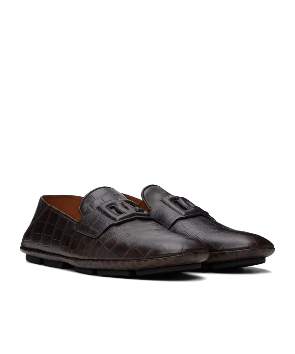 Dolce & Gabbana Crocodile Embossed Loafers In Black