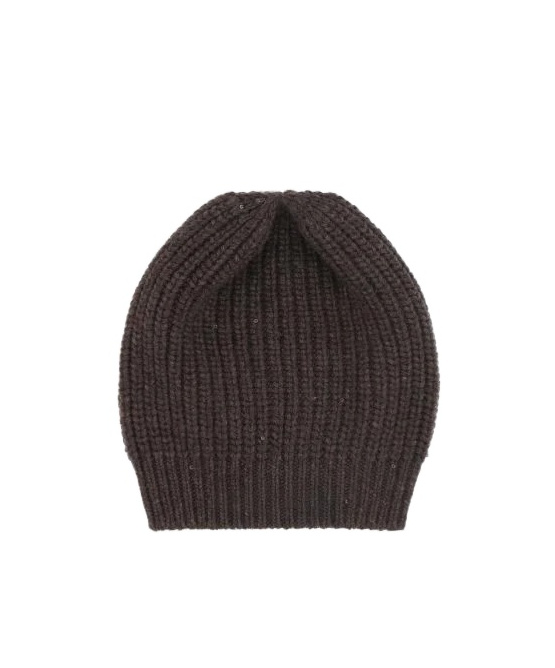 Brunello Cucinelli Ribbed Sequin-embellished Beannie Hat In Brown