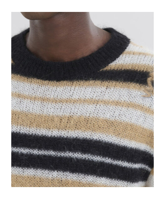 Marni Crew Neck Mohair Blend Sweater With Striped Pattern In Black