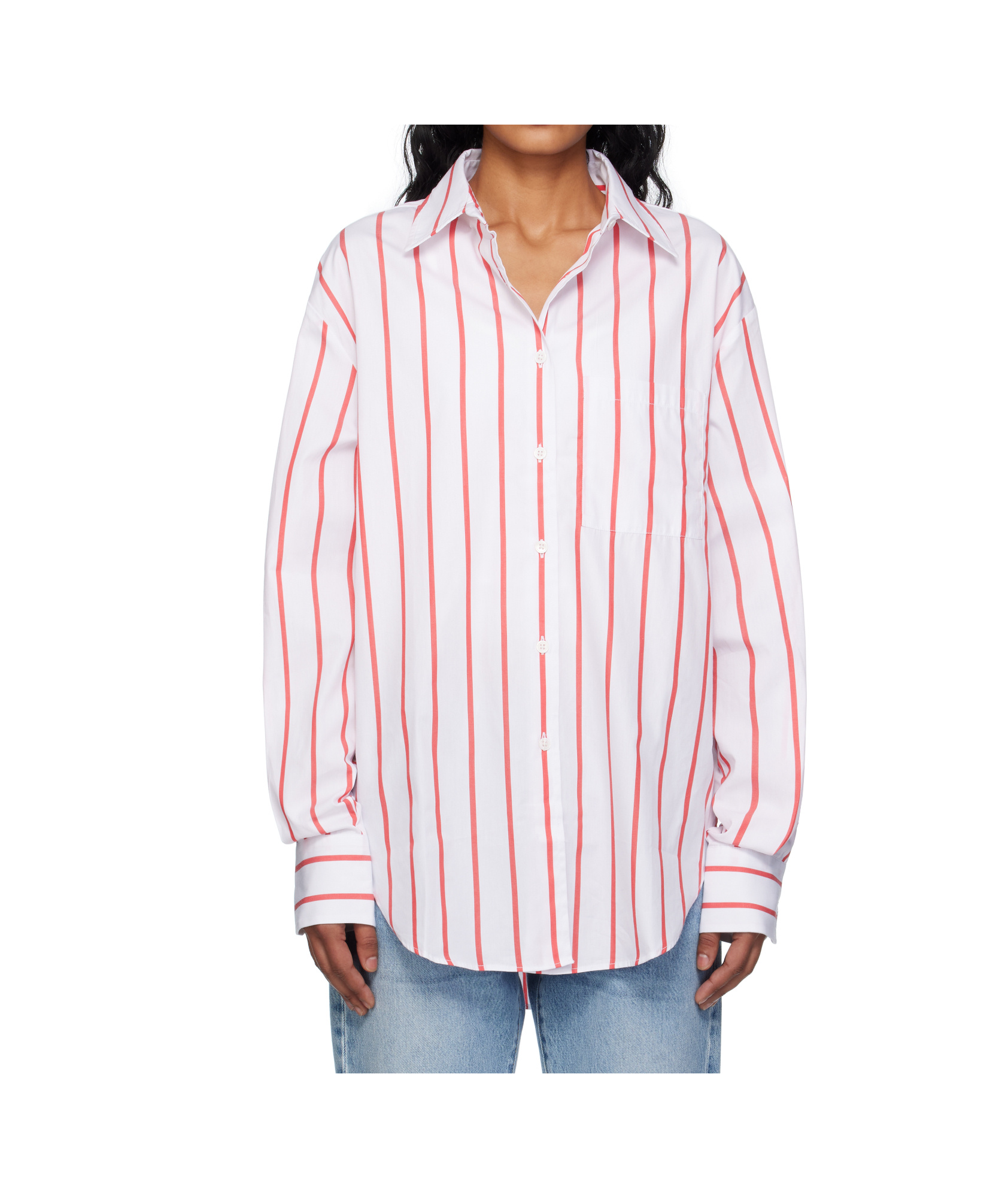 The Frankie Shop Lui Oversized Striped Cotton-poplin Shirt In White