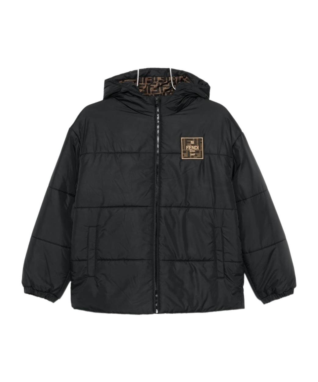 Fendi Logo-patch Hooded Jacket In Black