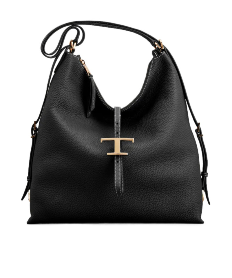 Tod's T Timeless Medium Leather Shoulder Bag In Black