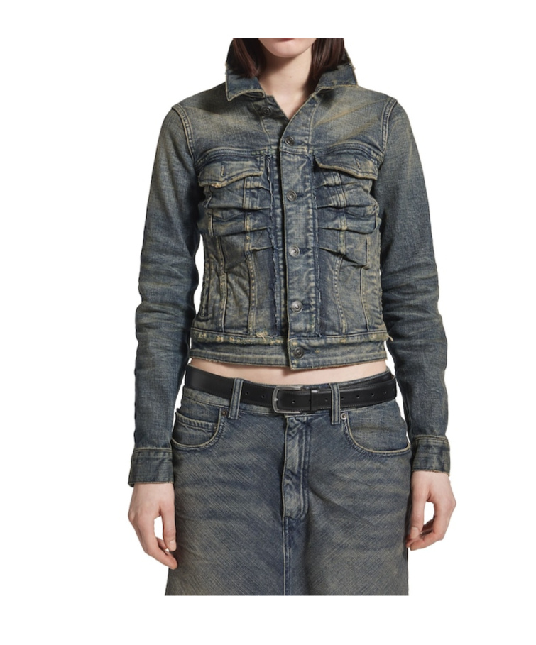Balenciaga Women's Ruched Denim Jacket In Blue In Blue