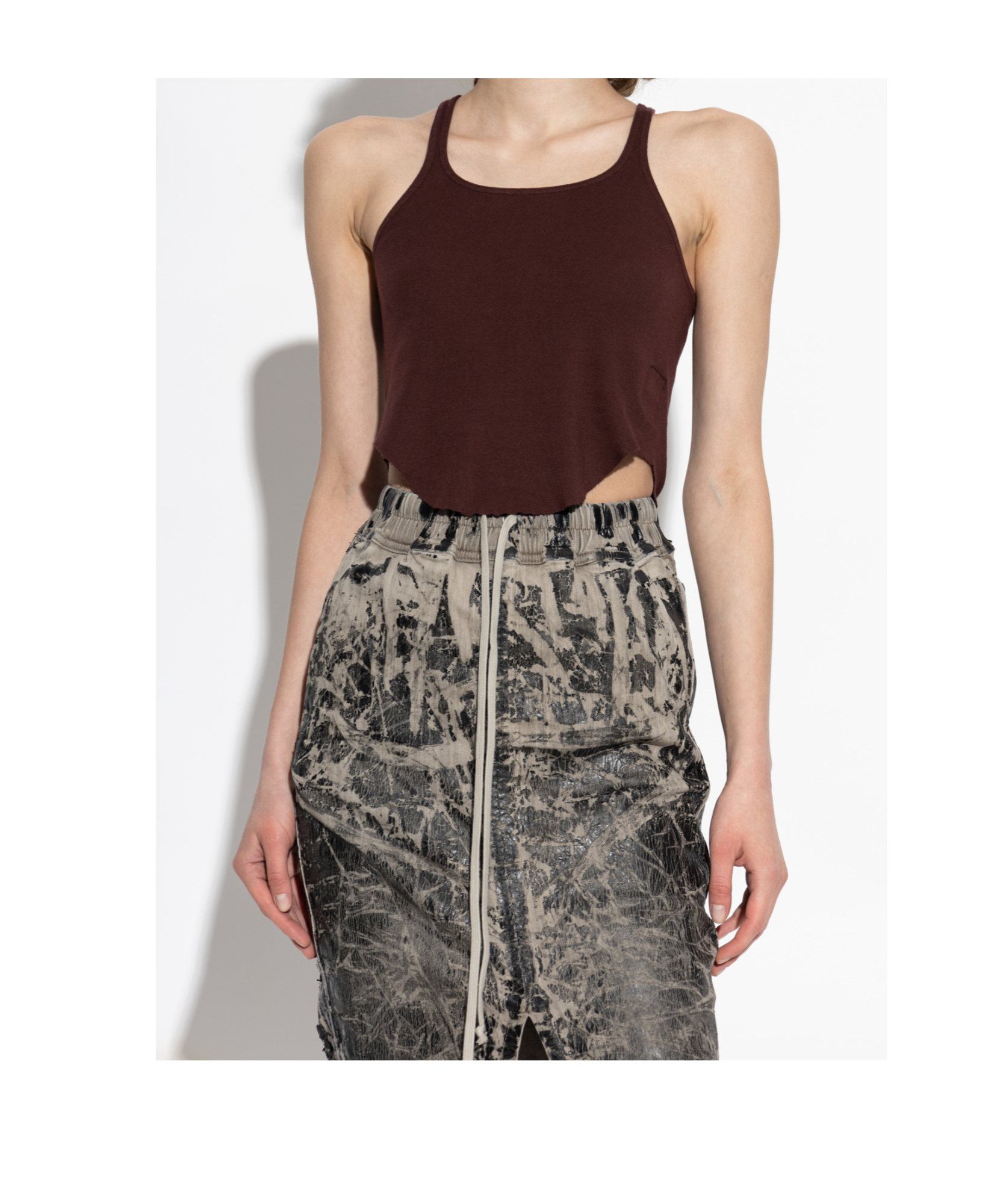 Rick Owens Drkshdw Asymmetrical Raw-edge Tank Top In Brown