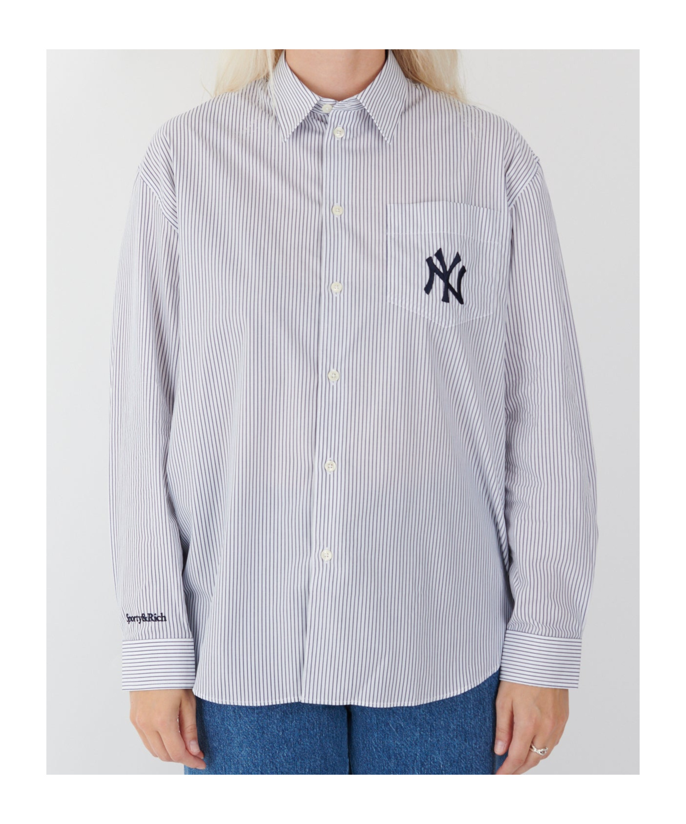 Sporty And Rich Yankees Serif Oversized Shirt Navy Striped In Gray