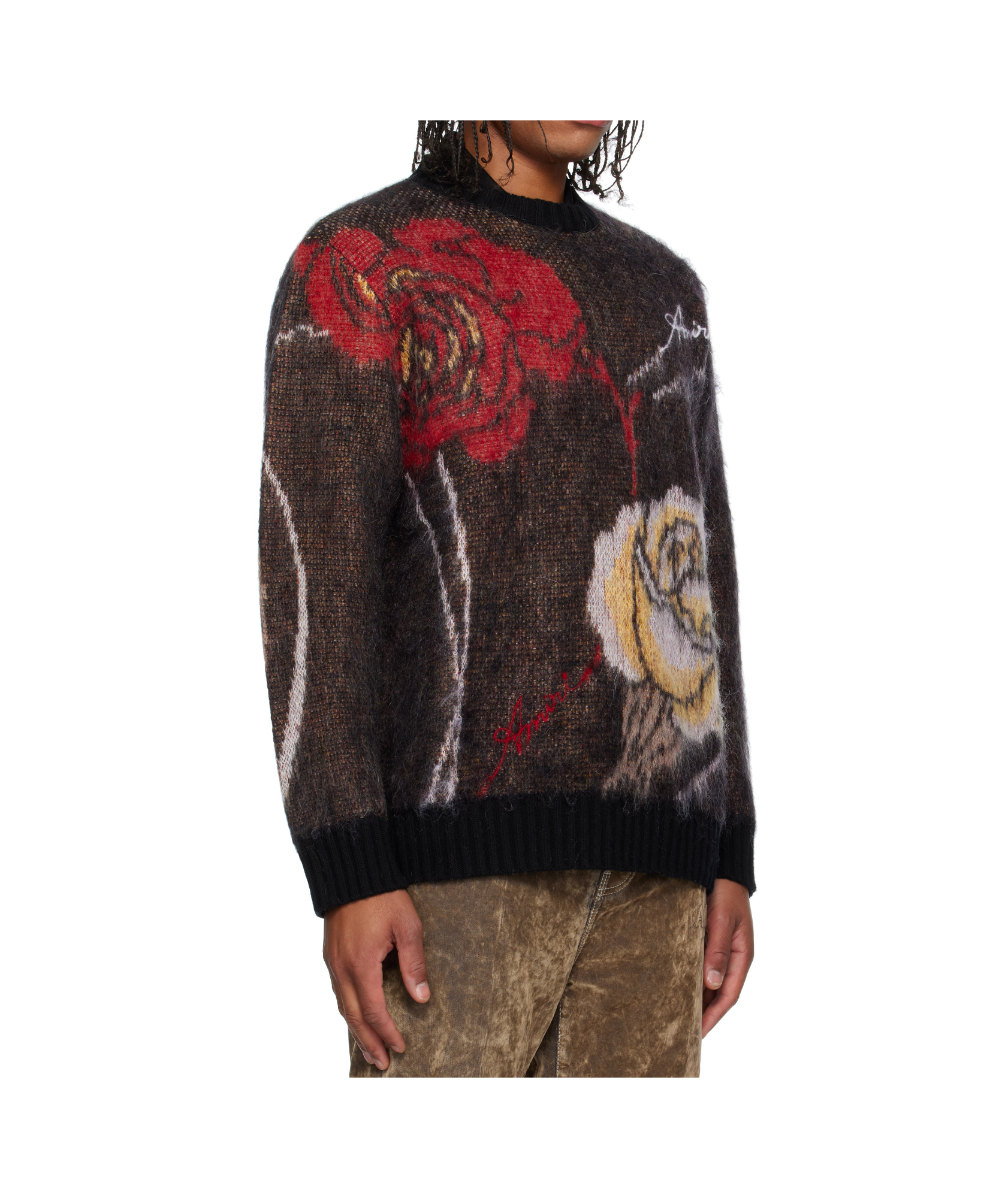 Amiri Multicolor Floral Crewneck Sweater In Black