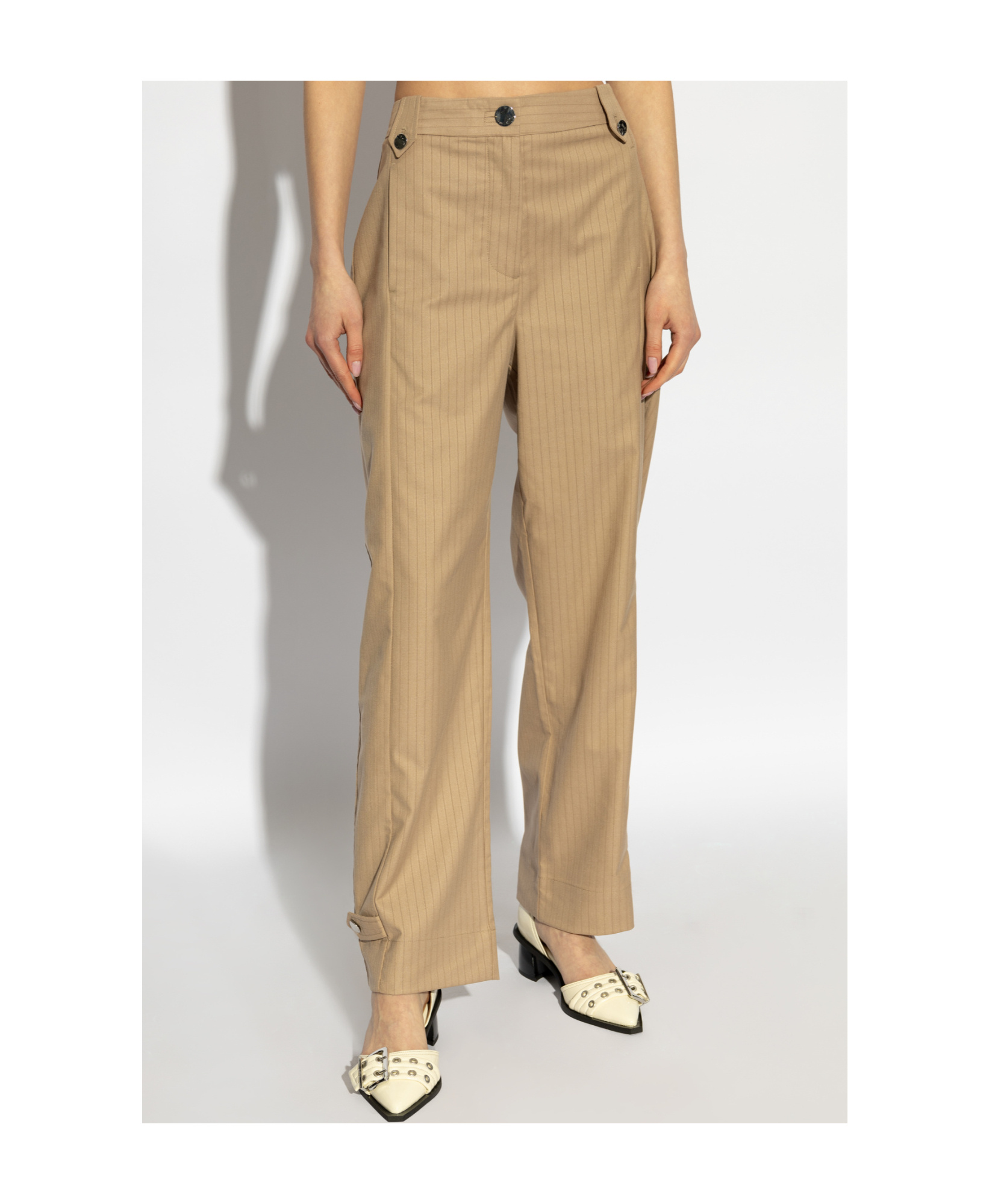 Ganni Striped-jacquard Trousers In Nude