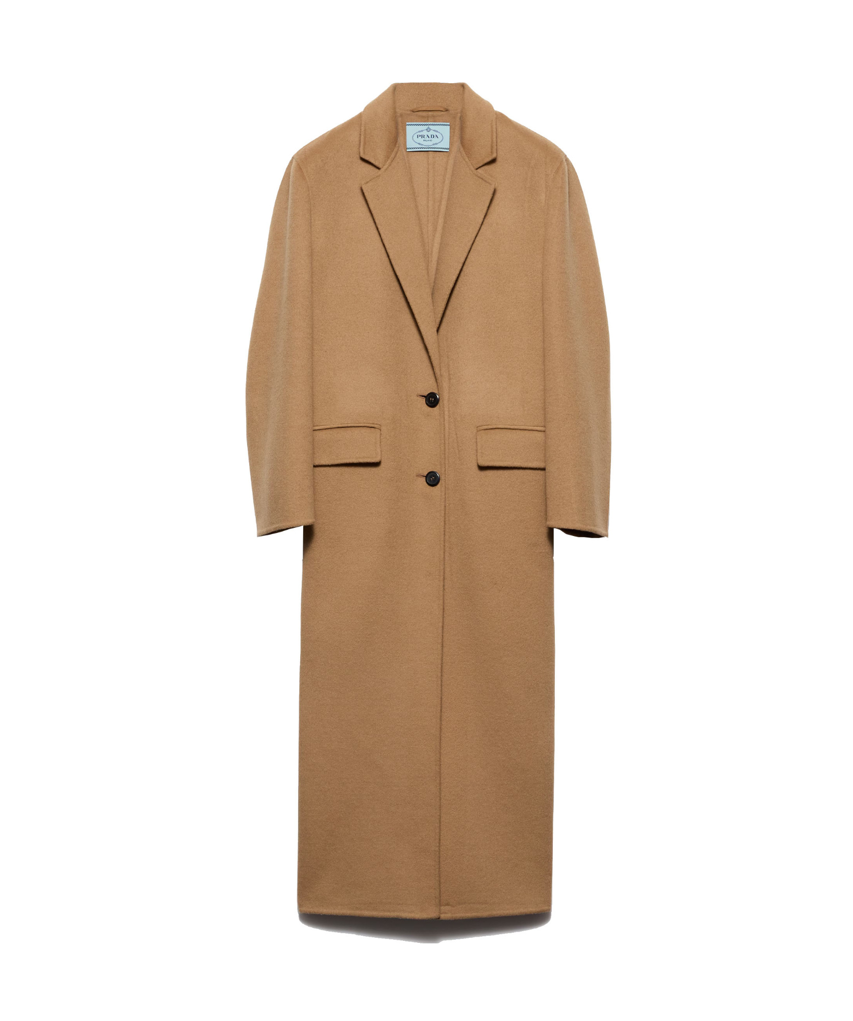 Prada Single-breasted Cashgora Coat In Camel Brown
