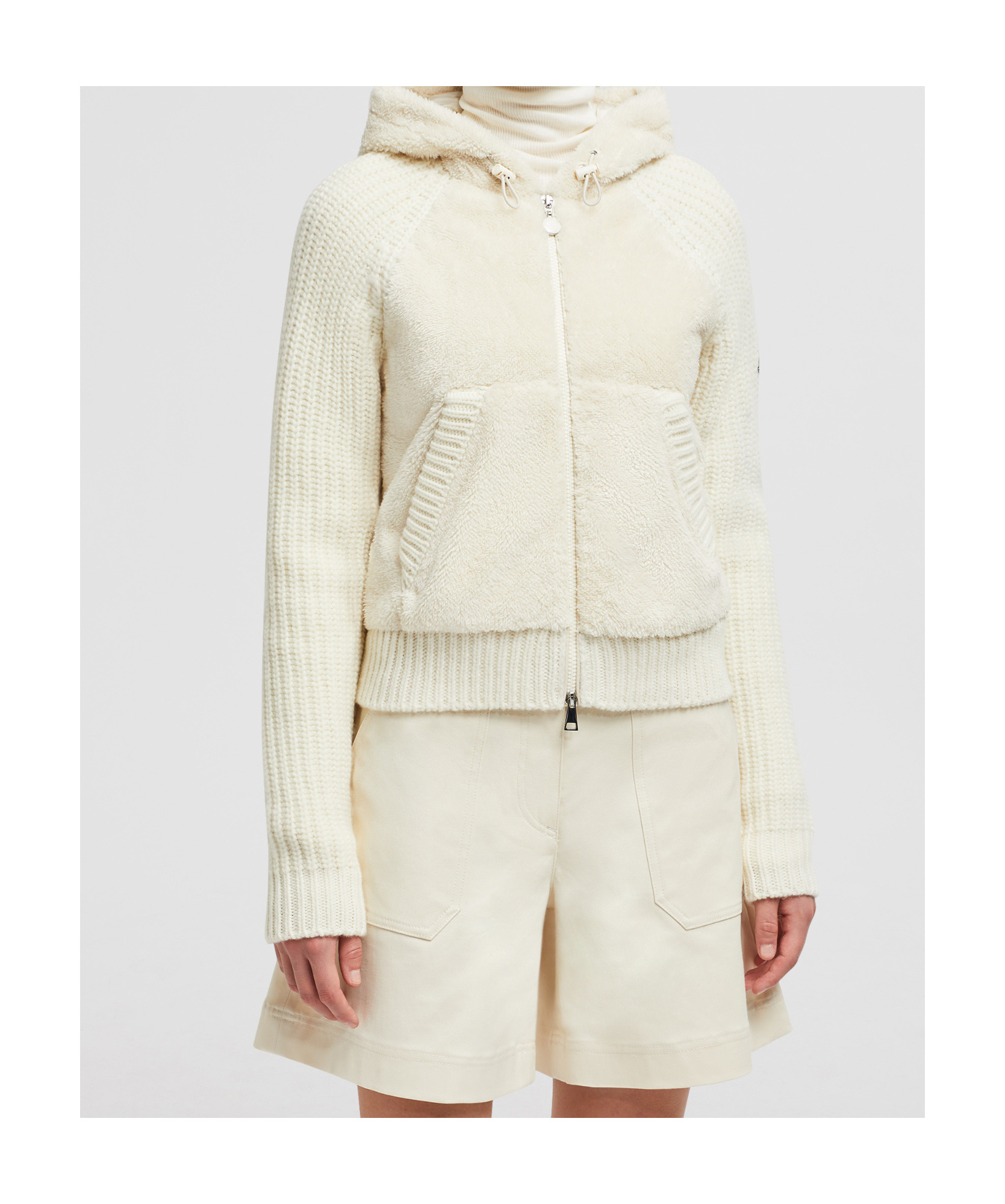 Moncler Long-sleeved Wool Hoodie In White